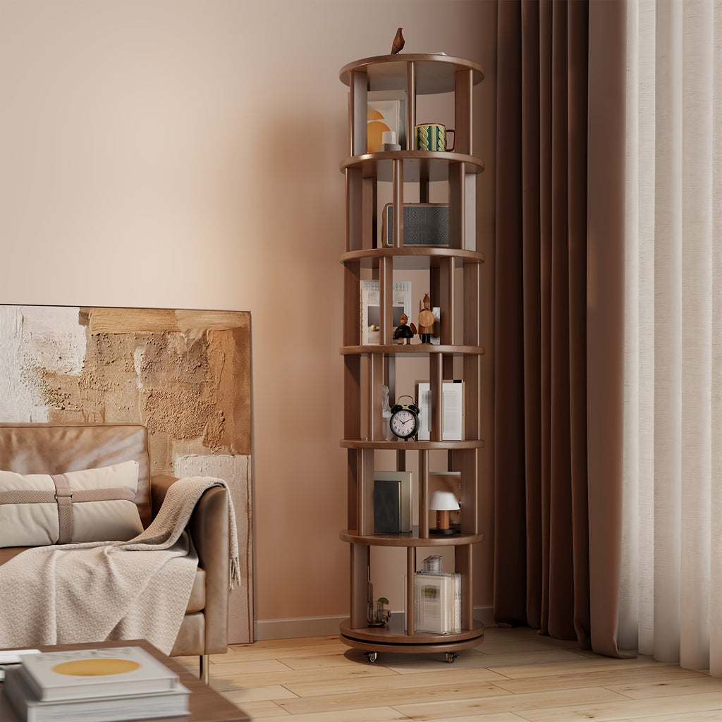 A 4\u002F6-Layer Solid Wood Bookshelf Storage Cabinet That Rotates 360°. This Festive Living Room Furniture Comes with Limited-Time Special Deals. Available in Three Styles