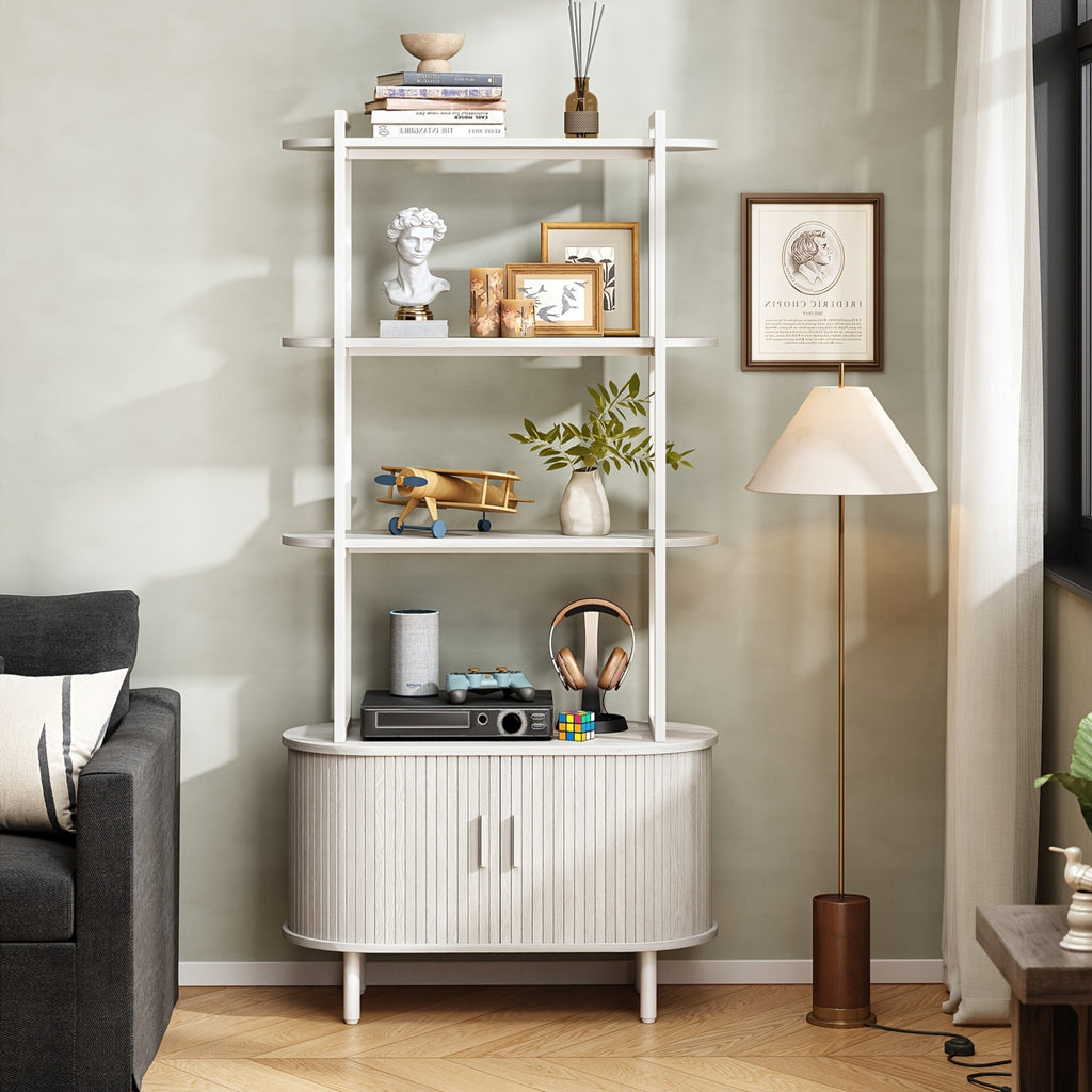 4-Tier Open Bookshelf 71 Inch High Floor Standing Display Bookcase Storage Rack with Storage Cabinets Living Room, Bedroom, Home Office Display Shelf Walnut