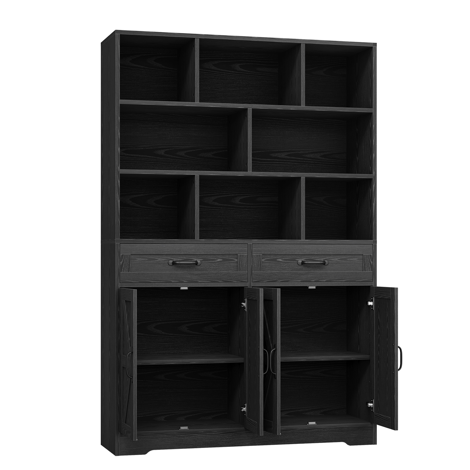 Large Modern 6-Tier Bookcase with 8 Open Cubbies, 2 Drawers & 4 Doors - 71\