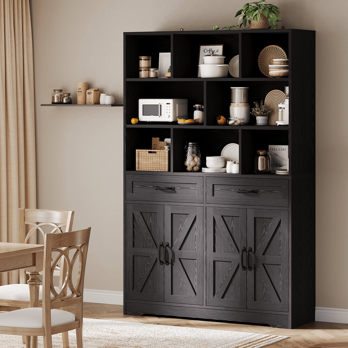 Large Modern 6-Tier Bookcase with 8 Open Cubbies, 2 Drawers & 4 Doors - 71\