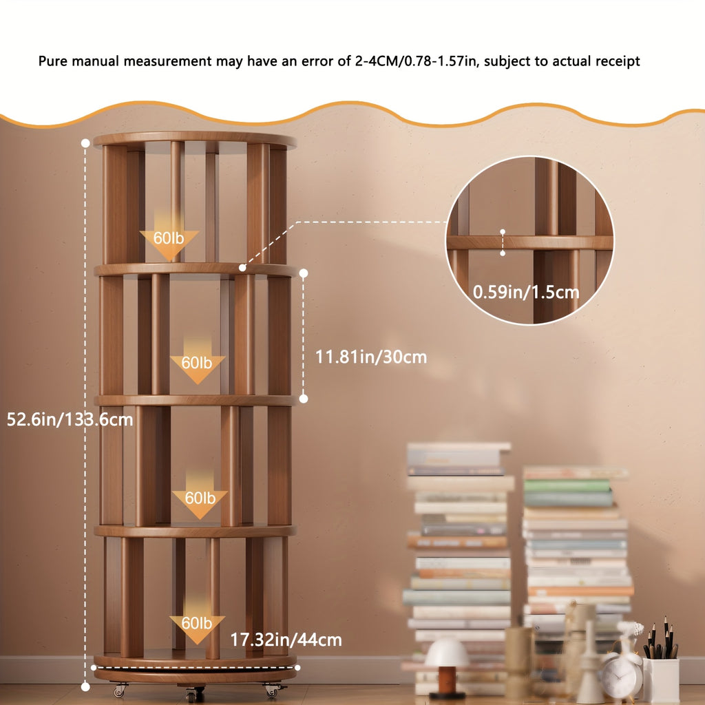 A 4\u002F6-Layer Solid Wood Bookshelf Storage Cabinet That Rotates 360°. This Festive Living Room Furniture Comes with Limited-Time Special Deals. Available in Three Styles