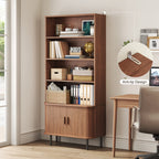 71 Inch Bookcase 4 Shelves Bookcase With Storage Cabinets And Adjustable Storage Shelves With Sliding Doors And Adjustable Feet For Home Office, Living Room Walnut