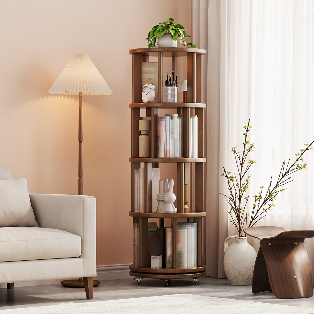 A 4\u002F6-Layer Solid Wood Bookshelf Storage Cabinet That Rotates 360°. This Festive Living Room Furniture Comes with Limited-Time Special Deals. Available in Three Styles
