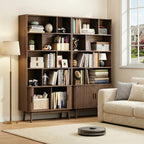 71 Inch Bookcase 4 Shelves Bookcase With Storage Cabinets And Adjustable Storage Shelves With Sliding Doors And Adjustable Feet For Home Office, Living Room Walnut