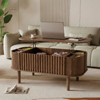40-Inch Lift-Top Coffee Table Featuring Storage, a Faux Marble Surface, And Sturdy Rubber Wood Legs, Designed in a Mid-Century Modern Style for The Living Room in Natural Oak End