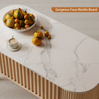 40-Inch Lift-Top Coffee Table Featuring Storage, a Faux Marble Surface, And Sturdy Rubber Wood Legs, Designed in a Mid-Century Modern Style for The Living Room in Natural Oak End