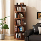 5 Tier Rotating Bookshelf, 360 Display Round Spinning Bookshelf, Space-Saving, Small Space Rotating Bookshelf Tower Bedroom, Living Room, Home, Office, Walnut