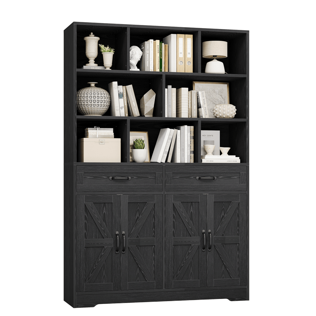 Large Modern 6-Tier Bookcase with 8 Open Cubbies, 2 Drawers & 4 Doors - 71\