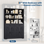 Large Modern 6-Tier Bookcase with 8 Open Cubbies, 2 Drawers & 4 Doors - 71\