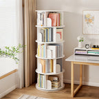 5 Tier Rotating Bookshelf, 360 Display Round Spinning Bookshelf, Space-Saving, Small Space Rotating Bookshelf Tower Bedroom, Living Room, Home, Office, Walnut