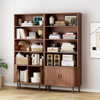 71 Inch Bookcase 4 Shelves Bookcase With Storage Cabinets And Adjustable Storage Shelves With Sliding Doors And Adjustable Feet For Home Office, Living Room Walnut