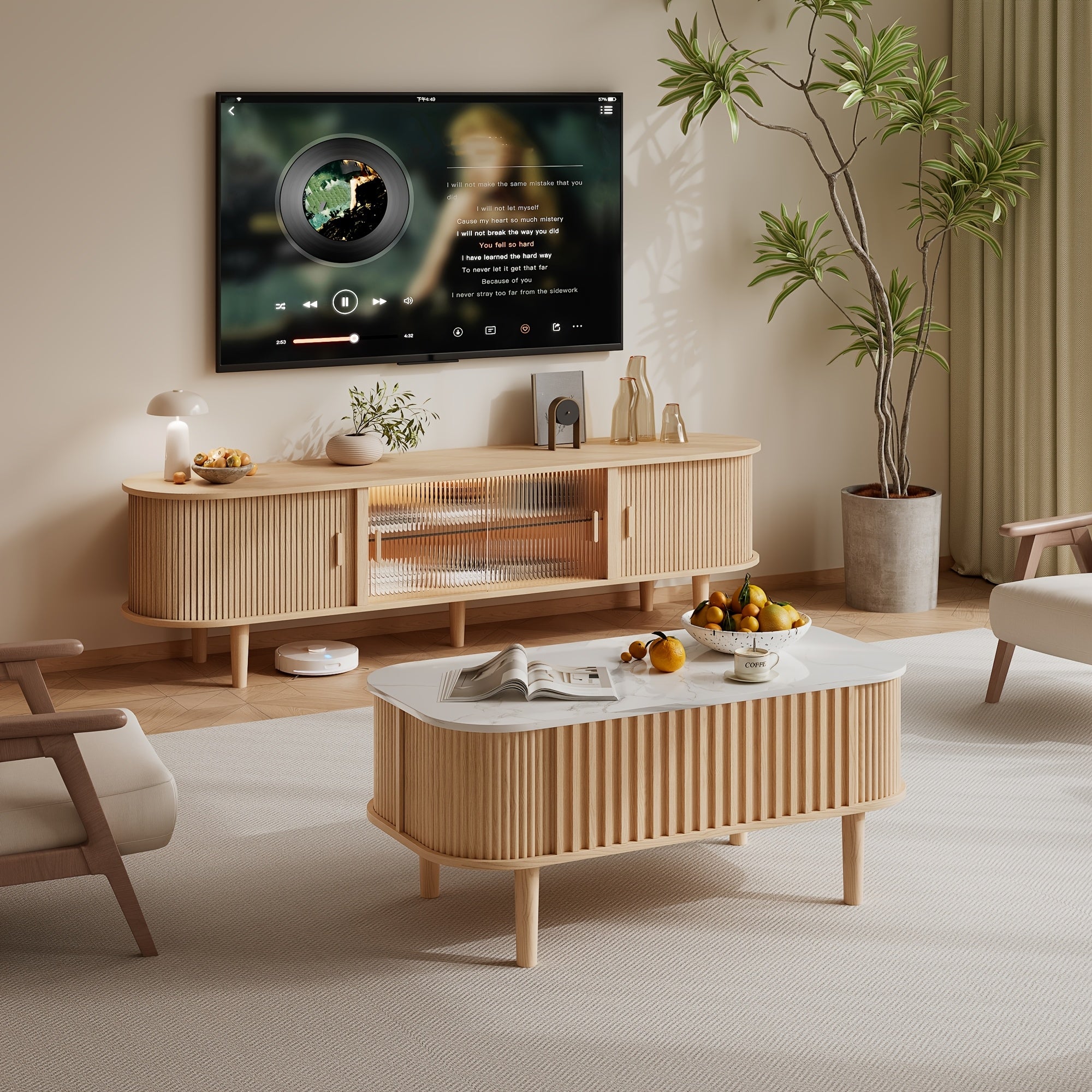 40-Inch Lift-Top Coffee Table Featuring Storage, a Faux Marble Surface, And Sturdy Rubber Wood Legs, Designed in a Mid-Century Modern Style for The Living Room in Natural Oak End